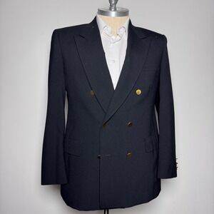 Kuppenheimer Blazer Mens 42 Black Solid Double Breasted Gold Button Vintage